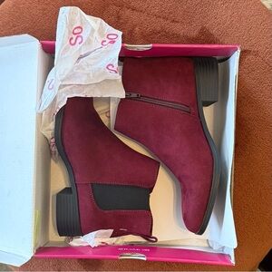 Kohl’s S.O. Burgundy Suede Avery Ankle Boots size 8 NWT